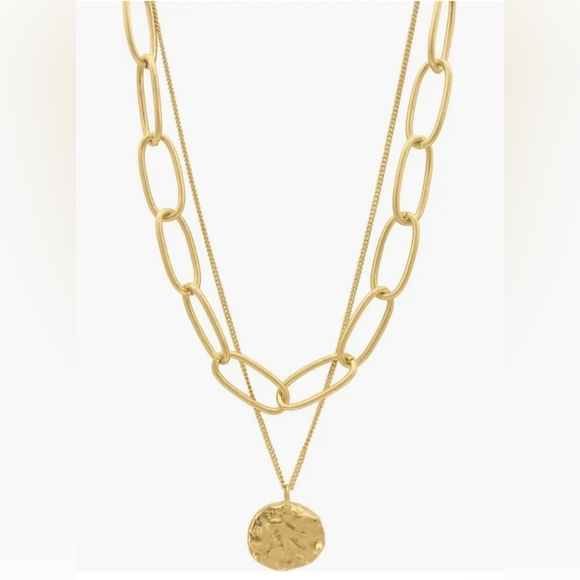 ADORNIA Gold plated large chain & coin layered Necklace. - Picture 1 of 4